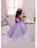 Purple Tulle Lace Keyhole Back Beaded Fashion Flower Girl Dress
